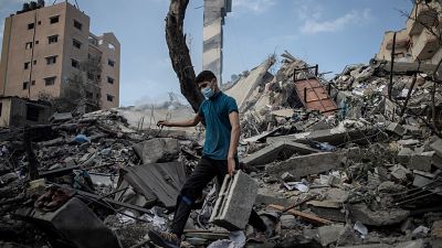 A six-storey building in Gaza City was destroyed by Israel on Tuesday morning