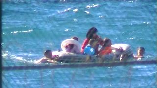 Inflatable boat with a family onboard