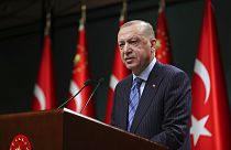 Der türkische Präsident Recep Tayyip Erdogan spricht nach einem Kabinettstreffen in Ankara, 17.05.2021