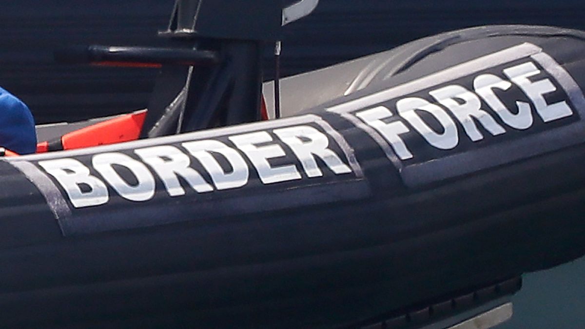 File photo dated Saturday Aug. 8, 2020. A Border Force vessel at the port city of Dover, England. 
