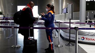 فرق الحماية المدنية تتحقق من وثائق المسافرين عبر مطار شارل ديغول في باريس