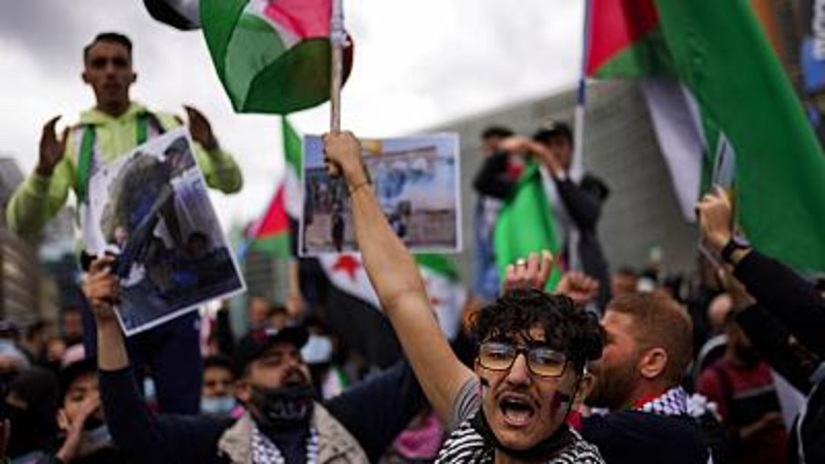 صورة أرشيفية لمظاهرات داعمة للفلسطينيين في بروكسل