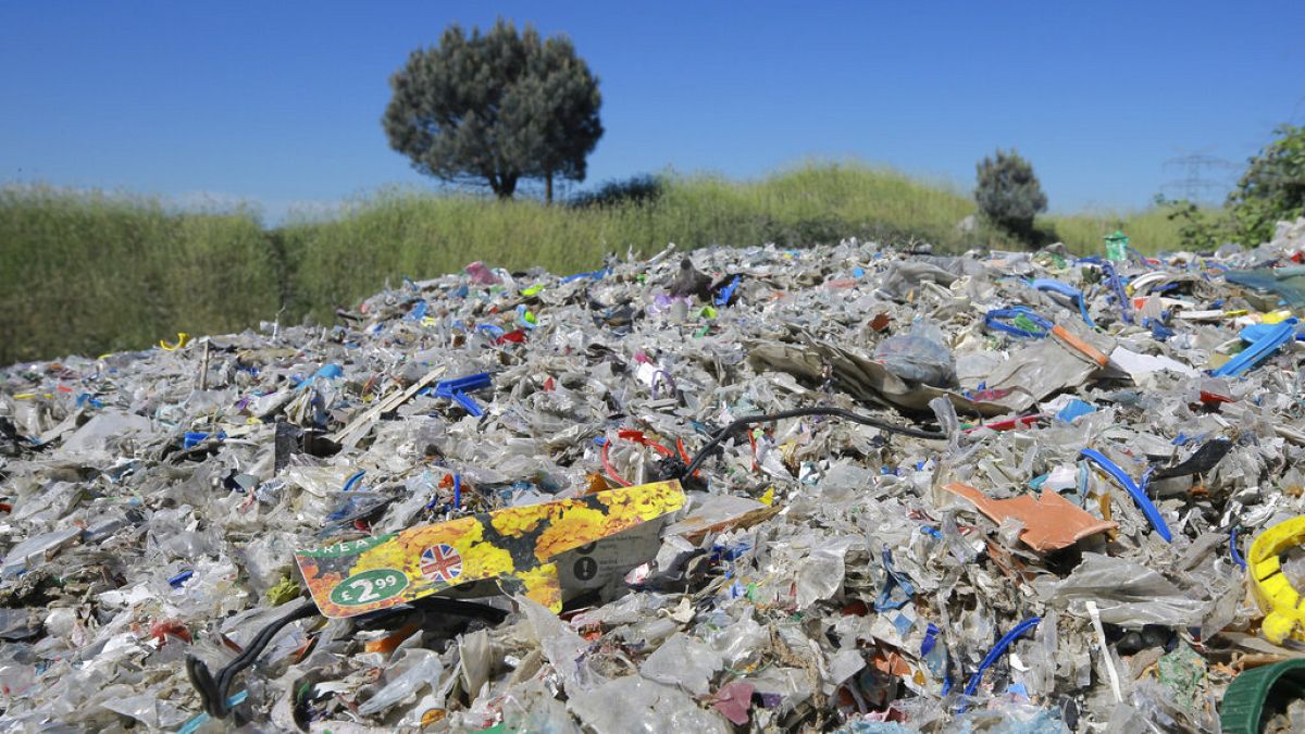 Plastic waste near Alibeykoy Dam on the outskirts of Istanbul, May 19, 2021.