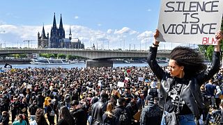 Thousands of people demonstrate in Cologne, Germany, Saturday June 6, 2020, to protest against racism and the recent killing of George Floyd by police officers 