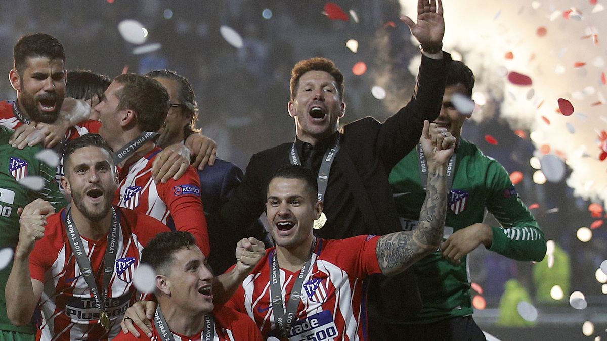 من احتفال أتلتيكو مدريد بعد الفوز بنهائي الدوري الأوروبي في 2018