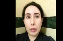 Image from a video in an unknown location shows Sheikha Latifa bint Mohammed Al Maktoum, who says she is being held against her will in February 2021.