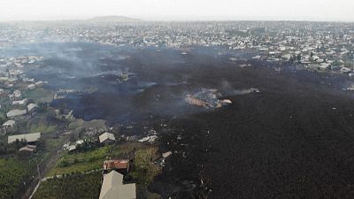 Destruction to the Bushara village after volcano eruption