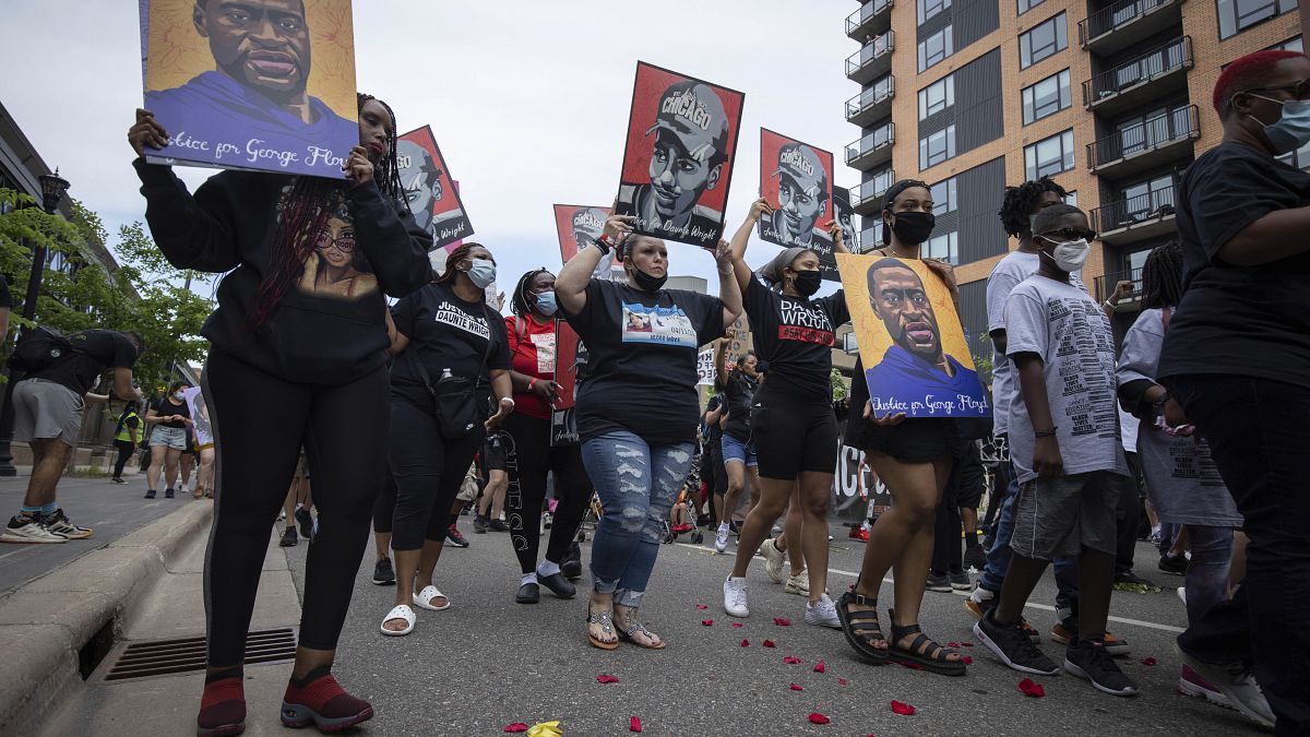 The family of Daunte Wright march for the one year anniversary of George Floyd's death on May 23, 2021, in Minneapolis, Minn. 