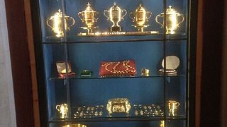 The display cabinet at Arundel Castle, Sussex, from which historical items were stolen on May 21, 2021.