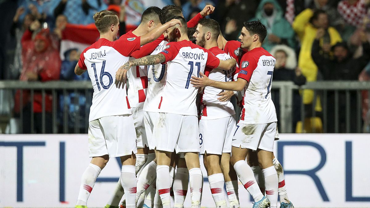 Croatia players celebrate during their UEFA Euro 2020 qualifying match against Slovakia in November 2019.