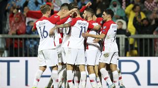 Croatia players celebrate during their UEFA Euro 2020 qualifying match against Slovakia in November 2019.