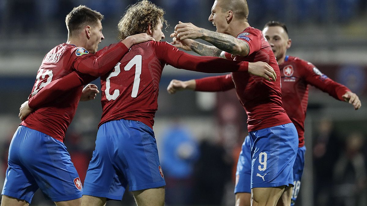 Czech Republic's players celebrate during the UEFA Euro 2020 qualifying match against Kosovo in November 2019.