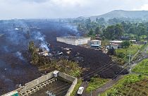 Dégâts causés par les coulées de la lave jaillie du volcan Nyiragongo près de Goma (RDC), le 24/05/2020