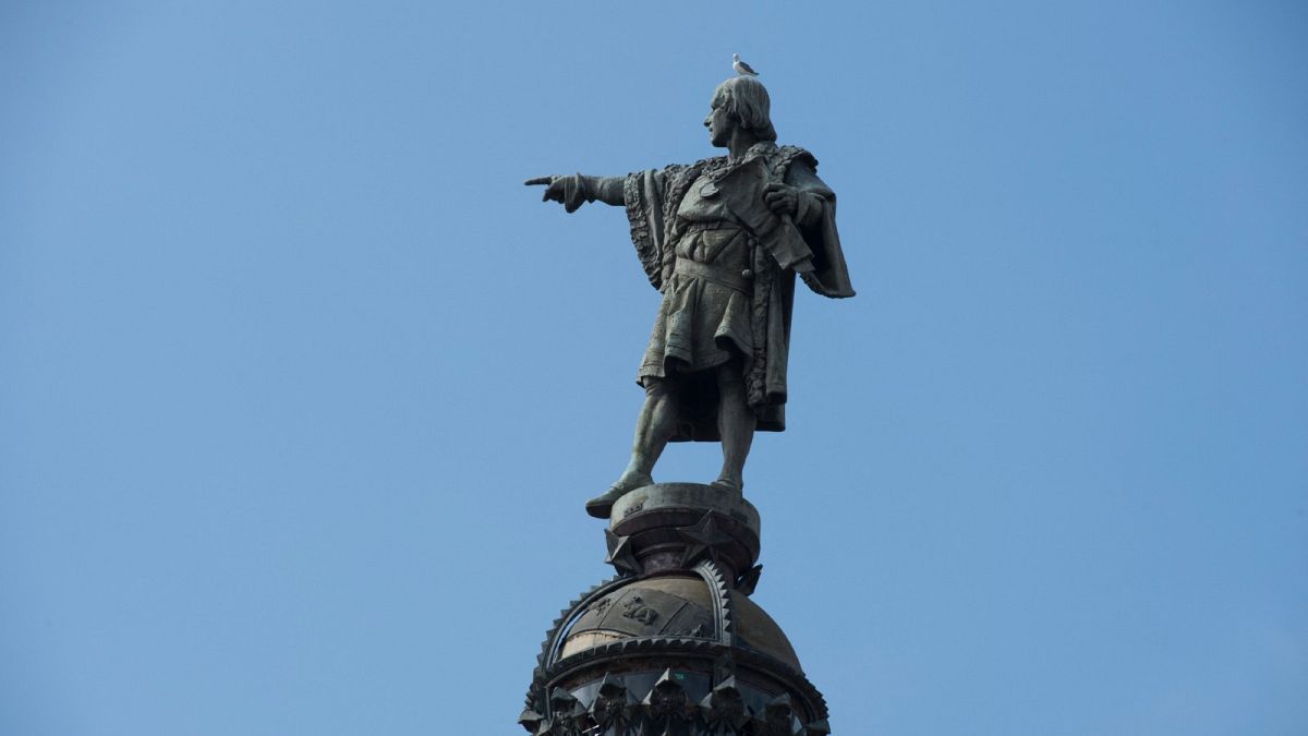 A picture taken on September 27, 2016, shows the Christopher Colombus monument in Barcelona