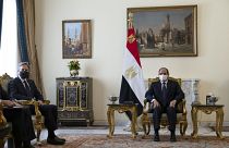 الرئيس المصري عبد الفتاح السيسي يستقبل وزير الخارجية الأمريكي  أنتوني بلينكين  في القصر الرئاسي بمصر الجديدة ، الأربعاء 26 مايو 2021. ، في القاهرة ، مصر.