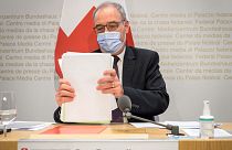 Guy Parmelin, président de la Confédération suisse, lors d'une conférence de presse le 26 mai 2021 à Berne