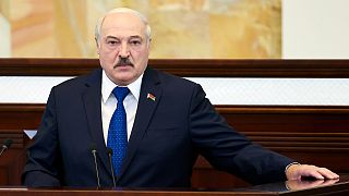 Belarusian President Alexander Lukashenko addresses the Parliament in Minsk, Belarus, Wednesday, May 26, 2021.