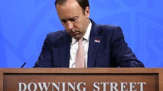 Britain's Health Secretary Matt Hancock speaks during a coronavirus media briefing in Downing Street in London