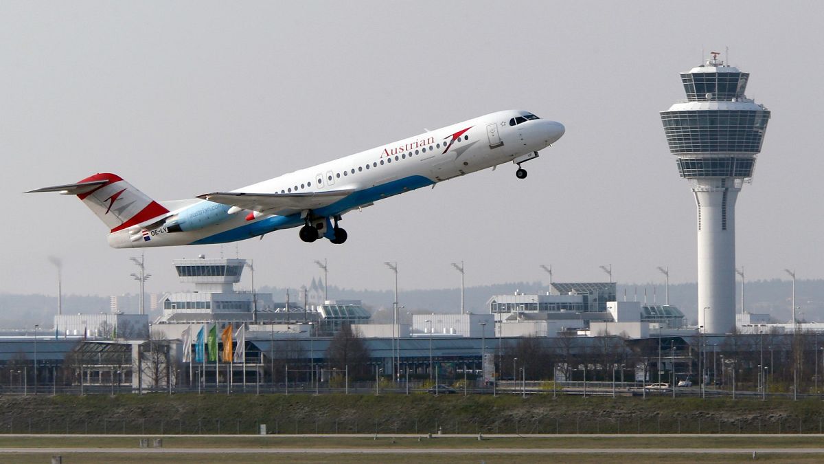 In this file photo from April 1, 2014, an Austrian Airlines airplane takes off from the airport in Munich, southern Germany  (AP Photo/Matthias Schrader, File)
