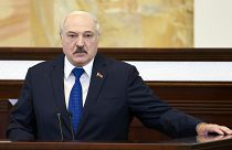 In this Wednesday, May 26, 2021, file photo, Belarusian President Alexander Lukashenko addresses Parliament in Minsk, Belarus.