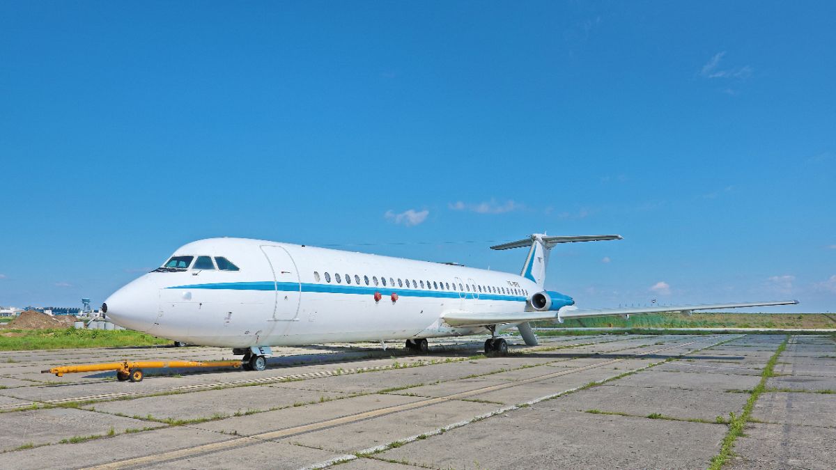A plane belonging to Nicolae Ceaușescu's fleet is seen at Otopeni air base near Bucharest and released by Artmark auction house on May 4, 2021.