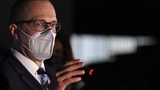 World Health Organization Director for Europe Hans Kluge speaks to media during a press conference at a vaccination centre in Bucharest, Romania, Wednesday, April 7, 2021.