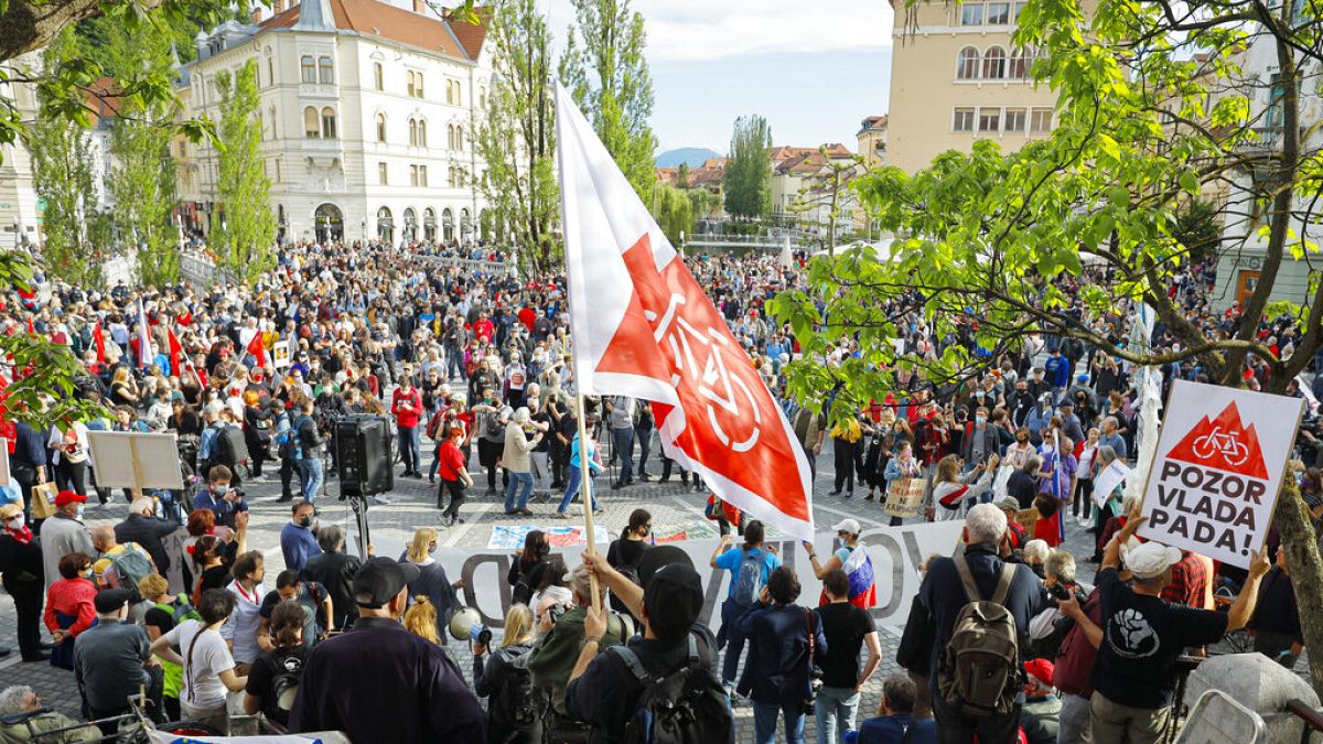 Kormányellenes tüntetés Ljubljanában, 2021. március 28-án.