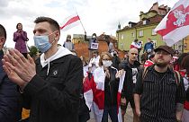 Manifestazione per la libertà per l'attivista dell'opposizione bielorussa Roman Protasevich, in Piazza del Castello a Varsavia, Polonia