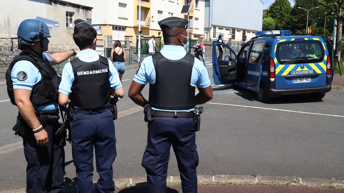 French gendarmes in Le Lardin-Saint-Lazare, near Sarlat, southwestern France, on May 30, 2021.