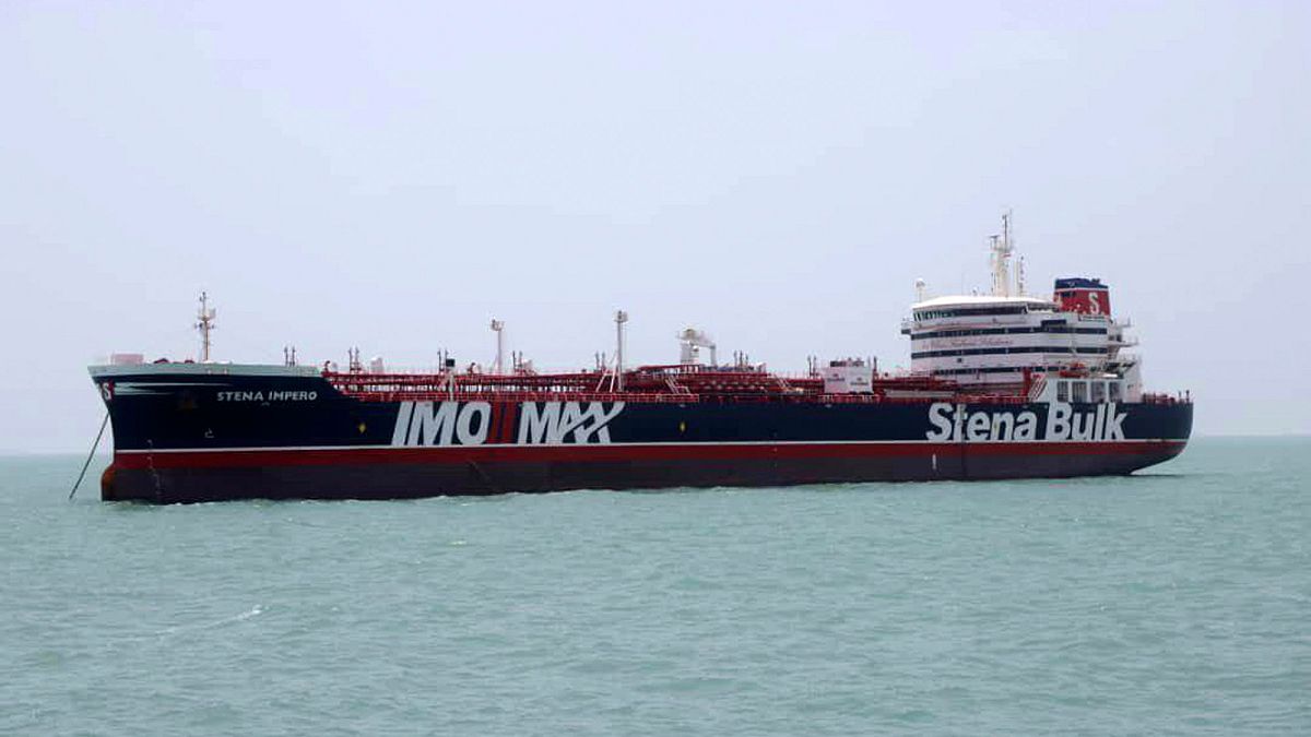 ناقلة النفط ستينا إمبيرو التي ترفع العلم البريطاني والتي احتجزها الحرس الثوري الإيراني في ميناء بندر عباس الإيراني، 20 يوليو / تموز 2019