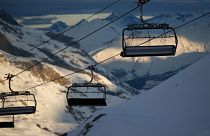 Chairlifts are stopped to stop the spread of the COVID-19 pandemic, in the ski resort of Val d'Isere, France, Dec. 18, 2020.