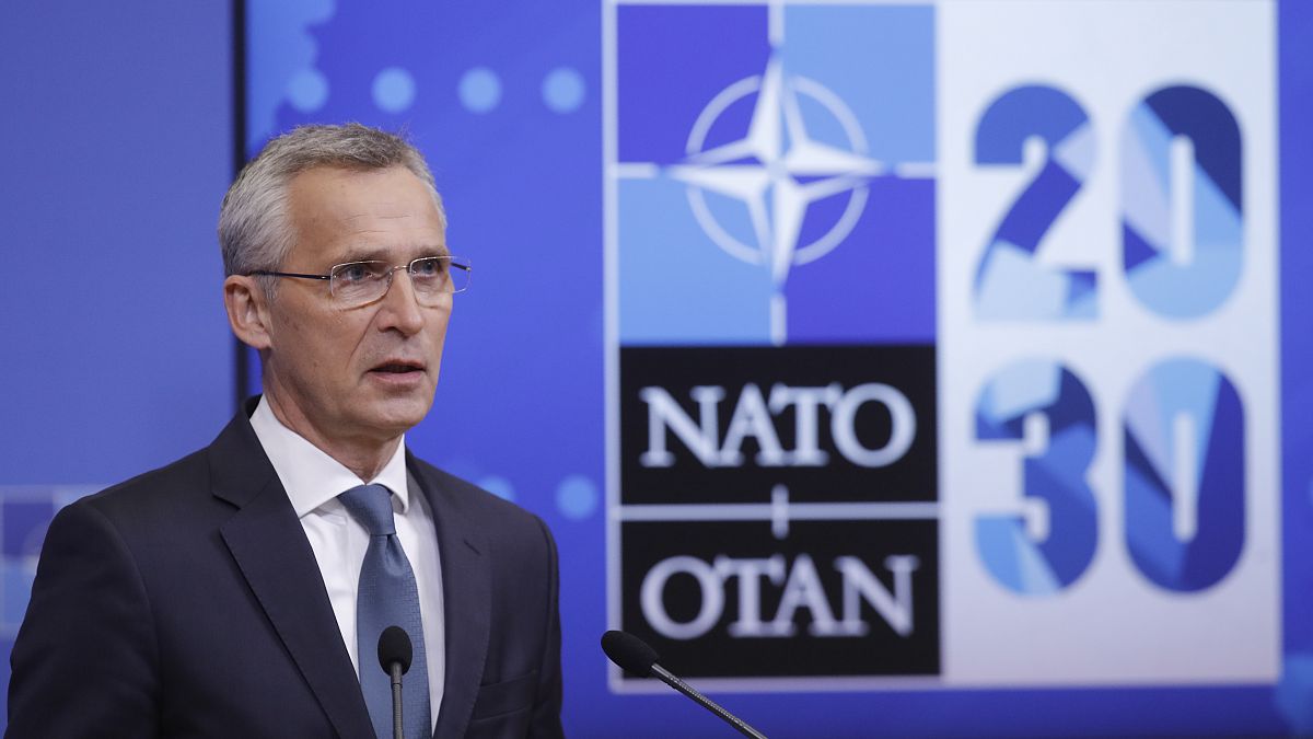 NATO Secretary General Jens Stoltenberg speaks during a press briefing ahead of an online foreign and defence ministers' meeting in Brussels, Monday May 31, 2021.