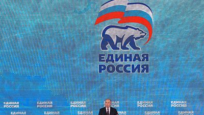 Russian President Vladimir Putin gestures as he delivers his speech at the United Russia party congress in Moscow, Russia, Nov. 23, 2019. Russian President Vladimir Putin gestures as he delivers his speech at the United Russia party congress in Moscow, Russia, Nov. 23, 2019.
