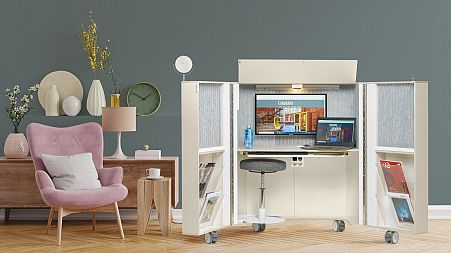 Antti Evävaara's mobile, fold-away work station for remote working from home.