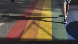 A rainbow-coloured crossing in Vilnius, Lithuania on the International Day against homophobia, transphobia and biphobia on May 17, 2021.