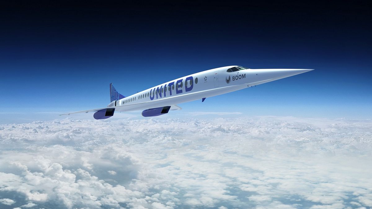 A Boom Supersonic Overture aircraft in United Airlines livery.