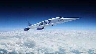 A Boom Supersonic Overture aircraft in United Airlines livery.