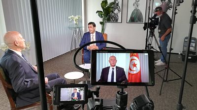 Tunisian president Kais Saied being interviwed by Euronews Aissa Boukanoun 