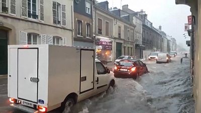 Überflutete Straßen in der französischen Stadt Reims