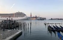 ruise ship MSC Orchestra passes in the Giudecca Canal in Venice, Italy, early Thursday, June 3, 2021.