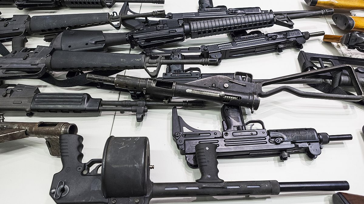 In this Dec. 27, 2012, file photo are some of the weapons that include handguns, rifles, shotguns and assault weapons, collected in a Los Angeles Gun Buyback event.