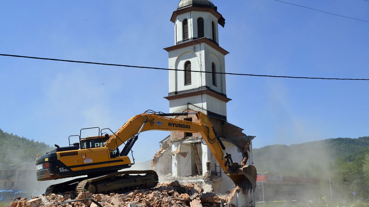 An orthodox church is demolished in Konjevic Polje, the village next to Srebrenica in Bosnia, Saturday, June 5, 2021.