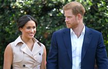 In this Oct. 2, 2019, file photo, Britain's Prince Harry and Meghan Markle appear.