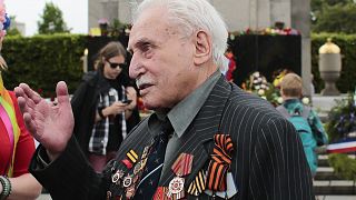 Soviet war veteran David Dushman at a wreath laying ceremony at the Russian War Memorial in the Tiergarten district of Berlin, Germany onMay 8, 2015.