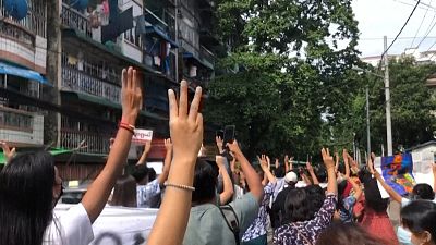 70 protesters march through Myanmar's Yangon city