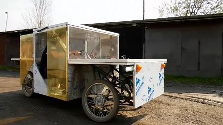 Nikita Poddubnov's solar powered vehicle which the young Russian built himself from scratch.