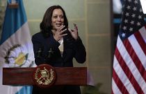La vicepresidenta de EEUU, Kamala Harris, durante la rueda de prensa que ofreció junto al presidente de Guatemala, Alejandro Giammattei