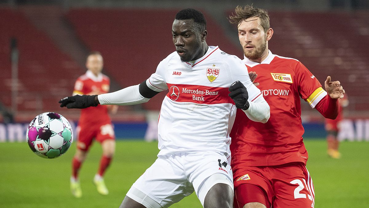 Silas Wamangituka in action for VfB Stuutgart during their Bundesliga match against FC Union Berlin.