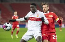 Silas Wamangituka in action for VfB Stuutgart during their Bundesliga match against FC Union Berlin.