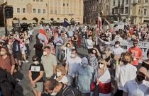 Pan right of the rally 'Together for Belarus' in Prague, June 7 2021